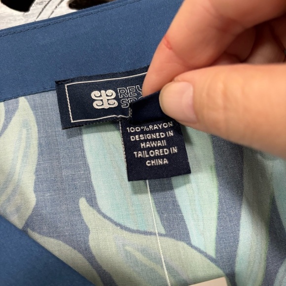 New Reyn Spooner Blue/Green Monstera Leaf Kaftan Rayon Swim Cover Dress Size XL - Picture 7 of 7